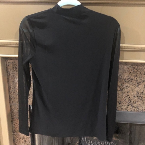 Tahari Black Keyhole Blouse Semi Sheer long Sleeve Size Small - Picture 4 of 6